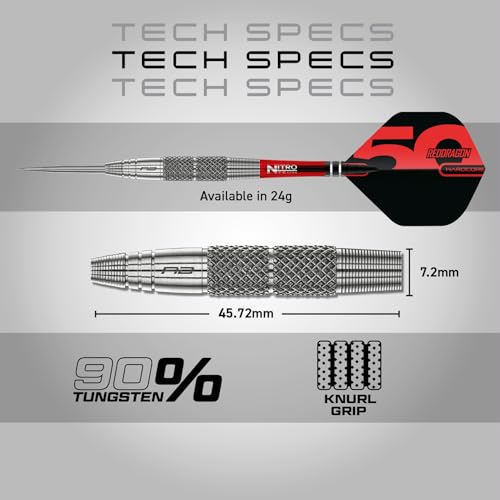 RED DRAGON DARTS - 50 Year Classics Collection - Grizzly 2-24g - 90% Tungsten Darts Set- Professional Steel Tip - Includes Dart Flights & Dart Stems (Shafts) - Image 4
