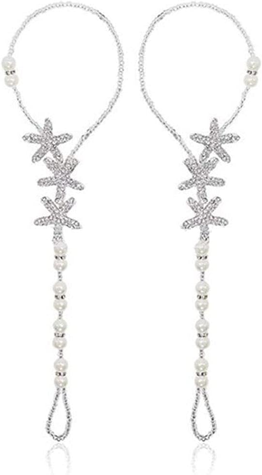 Bridal Starfish Barefoot Sandals Women Beaded Bracelets Anklet Rhinestones Foot Chain Jewelry 2PCS