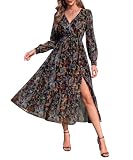 KOKOLOOP Long Sleeve Dress for Women Fall Midi Chiffon Dresses with Pockets