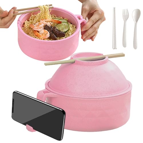 Image of JUDUNA Microwave Ramen Bowl with Lid, 2025 New Ramen Noodles Bowl Set with Chopsticks, Spoon and Fork, Ramen Bowl Microwavable Portable Ramen Cooker, Apartment Essentials (Pink)
