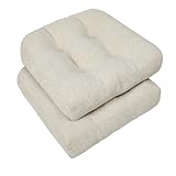 downluxe Chair Cushions for Dining Chairs 2 Pack, Tufted Indoor Chair Pads with Non-Slip Bottom, U-Shaped Kitchen Chair Cushions, 17'x17'x4', Beige