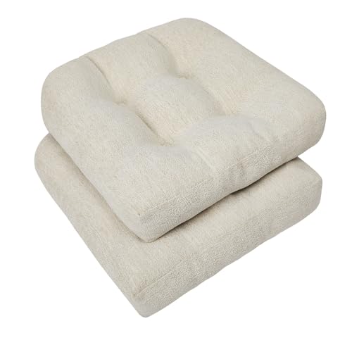 downluxe Chair Cushions for Dining Chairs 2 Pack, Tufted Indoor Chair Pads with Non-Slip Bottom, U-Shaped Kitchen Chair Cushions, 17