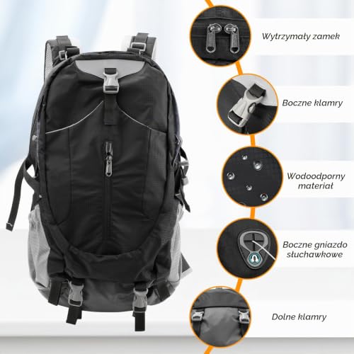 Cozary Wodoodporny plecak turystyczny 40 l dla mężczyzn i kobiet, wodoodporny i oddychający, w zestawie pokrowiec przeciwdeszczowy (czarny), czarny, 40L