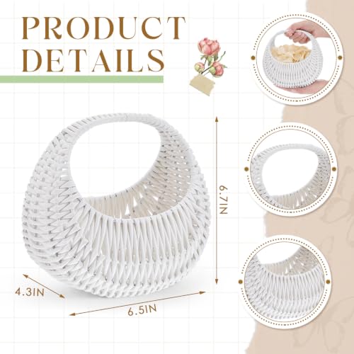 Image of Taiyin 2 Pack Rattan Flower Girl Basket Half Moon Straw Wicker Basket with Handle 6.7 inch x 6.5 inch x 4.3 inch Ideal for Wedding Flower Girl, Picnic, Garden Storage and Home Decor (White)