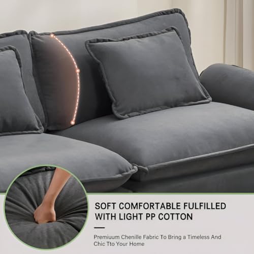 Image of Modern U Shaped Sectional Sofa, Plush Chenille Upholstery, Extra Deep Seats with Throw Pillows for Living Room Office Hotels (Dark Grey)
