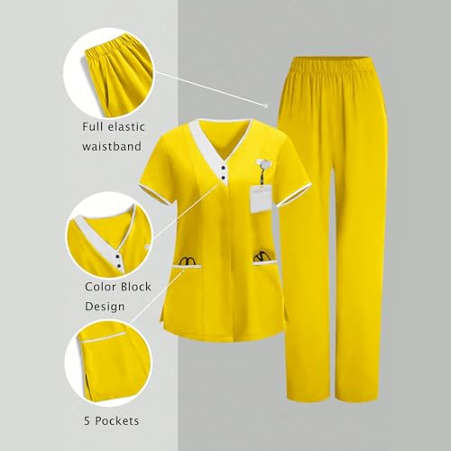 Image of 2026 Scrub for Cleaning Jobs Uniform, Multi Pockets Scrubs for Women Sets, V-Neck Top & Straight Leg Pants Scrubs Set