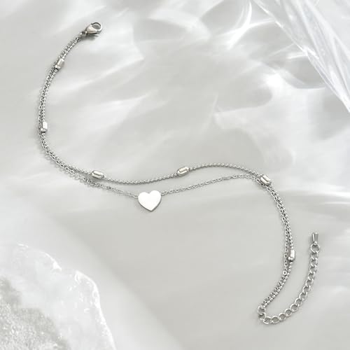 Image of 18K Gold Plated Anklets for Women Dainty Non Tarnish Ankle Bracelets Cuban Link Chain Anklets Layered Heart Beads Rhinestone Anklet Trendy Foot Jewelry