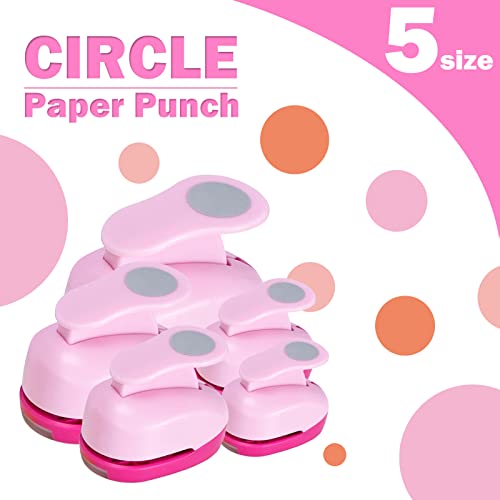 Circle Punch Paper Hole Punches Set - Pink Round Paper Punches, Handmade Scrapbook Puncher For Paper Craft, Cardstock,Gift Wrapping,Greeting Cards (2In/1.5In/1In/0.6In/0.3In) (10 Papers Included) #TOP1