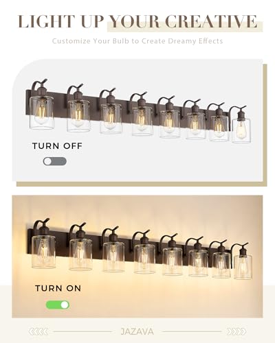 Image of Bathroom Vanity Light Fixtures 8-Light Clear Glass Modern Wall Mounted Over Mirror Oil Rubbed Bronze - VL01ORB-8
