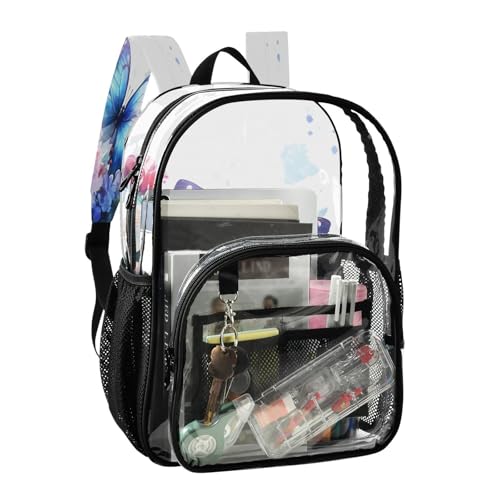 Blue Butterfly Chic Flower Clear Backpack Heavy Duty See Through Transparent PVC BookBag for Kids Boy Girl School Work2