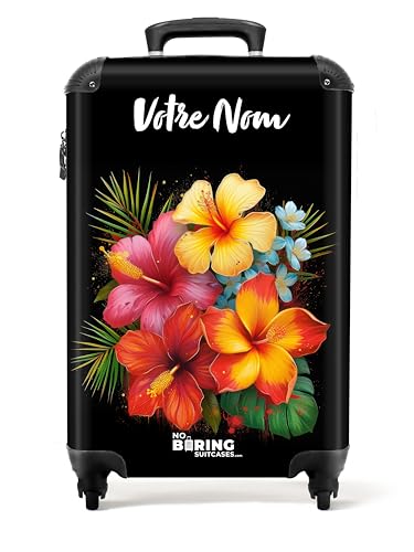NoBoringSuitcases.com Valise Cabine Personnalisable 55x35x25cm, Bagages Rigides Pas Cher, Petite Valise (Fleurs - Orange)