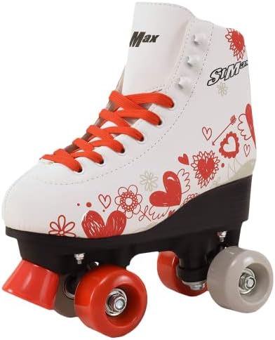 STMAX Roller Skates for Women and Girls Quad Derby 4 Wheels Light Rink Classic Skate Blades for Kids Youth & Adults Skating Shoes Patines para niñas y Mujer Outdoor Red White Size 8