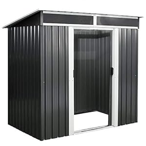 Zelsius Gereedschapsschuur met schuifdeur (B) 238 x (D) 132 x (H) 180 cm | antraciet | Ruim tuingereedschapshuis met fundament | metalen gereedschapsschuur met lessenaarsdak | Gereedschapskast voor