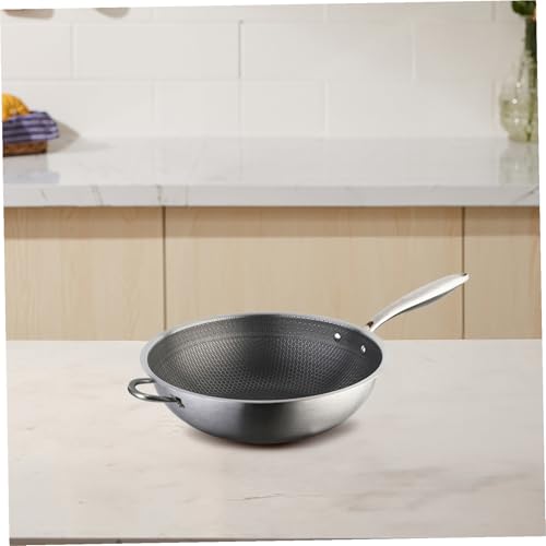 Wok de acero inoxidable con molde de panal y doble mango miniatura 4