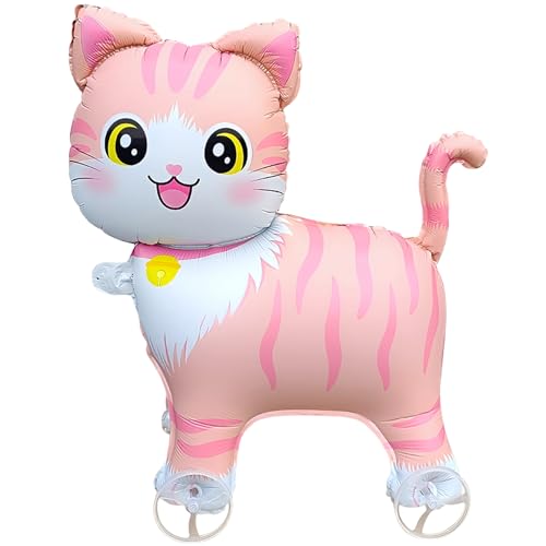 Walking on Wheels Cat Balloons Kids Toys Mylar Foil Balloons Children Gift Toys Cute Fun Inflables Cat Farm Animal Theme Baby Birthday Party Decorations Supplies(Pink)