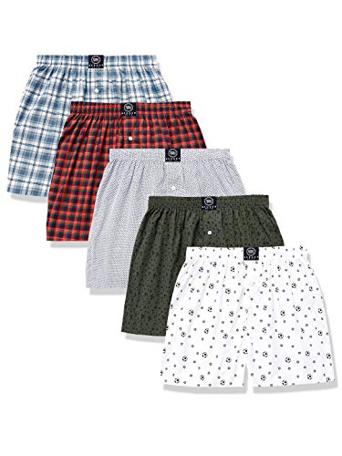 Badger Smith Men's 5 - Pack 100% Cotton Print and Plaid Multicolor Boxer Shorts Small