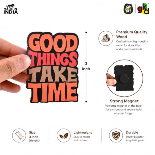 Image of GKD Wooden Motivational Quotes Fridge Magnet - Positive Quote Decor for Fridge, Office, Study Desk | Gift for Students, Friends & Colleagues Pack of 6 (Motivational Quotes)