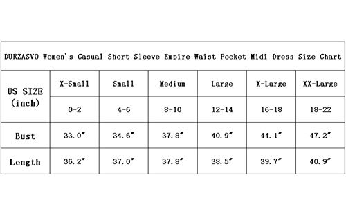 Durzasvo Vestido feminino casual de verão de manga curta rodado cintura império Bolso rodado Vestido