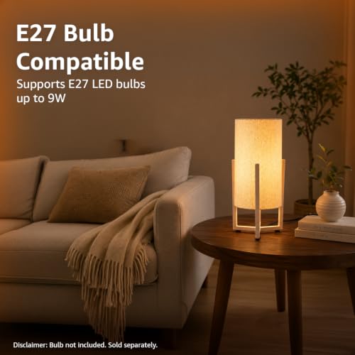 Image of Amazon Basics Minar White Iron Frame Table Lamp | Cream Iron Tripod Base with Polyester Shade | E27 Holder | Decorative Night Lamp for Bedroom, Living Room & Study Room | Home Decor Gift