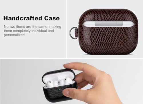 Image of Haobobro Handmade Case - for AirPods Pro 3 Case Cover with Keychain - Selected Vegan Leather, Lizard Skin Texture, Drop Protection Hard Shell Cover for AirPods Pro 3rd Generation Earbuds - Coffee