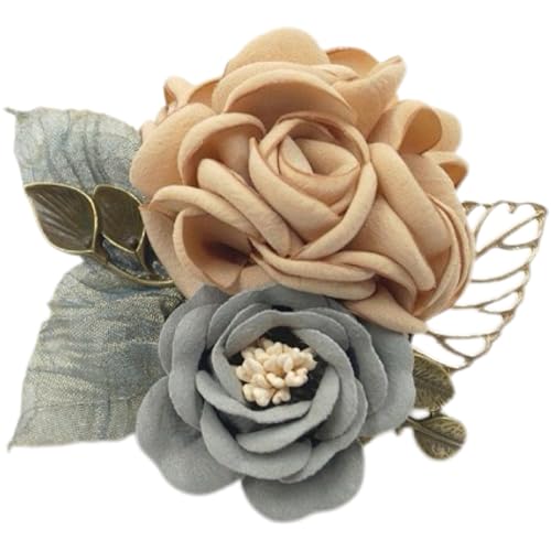 Image of Elegant Rose Flower Brooch Pin for Women Handmade Imitation Crystal Pearl Fabric Flower Lapel Pin Dress Suit Accessories for Wedding Party Gentleman's Essentials Bridal Jewelry Bridesmaid Gifts