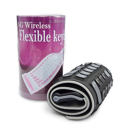 Foldable Silicone Wireless Keyboard - Mini Portable Roll Up Design, 2.4G USB Full Size with Number Pad, Waterproof Dustproof Soft Silent Keyboard for Travel, Flexible and Compact (Black)