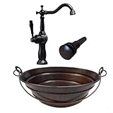 Simply Copper 16" Oval Copper Bucket Vessel Sink with Pop Up Drain and 13" ORB Claymore Vessel Filler Faucet