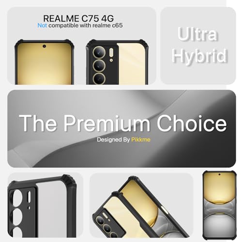 Image of Pikkme Crystal Clear Transparent Back Cover | Ultra Hyrbid | Full Camera Protection | Raised Edge | Bumper Case for Realme C75 (Black)