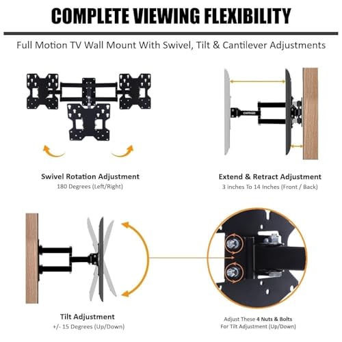 Image of Caprigo Full Motion TV Wall Mount Bracket for 23 to 42 Inch LED /HD /Smart TV's, Universal Heavy-Duty TV Stand for Wall with Swivel Rotation & Tilt Adjustments (M223)