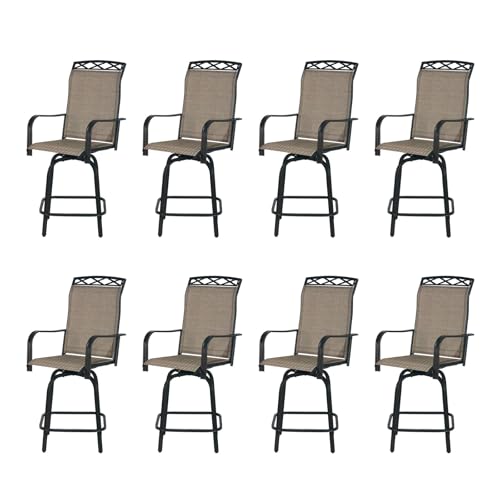 Image of Outdoor Swivel Bar Stools Set of 8, 26.6 inch Seat Height Patio Bar Chairs, Counter Height Outdoor Chairs with Cooling Fabric for Garden, Patio, Deck, Brown