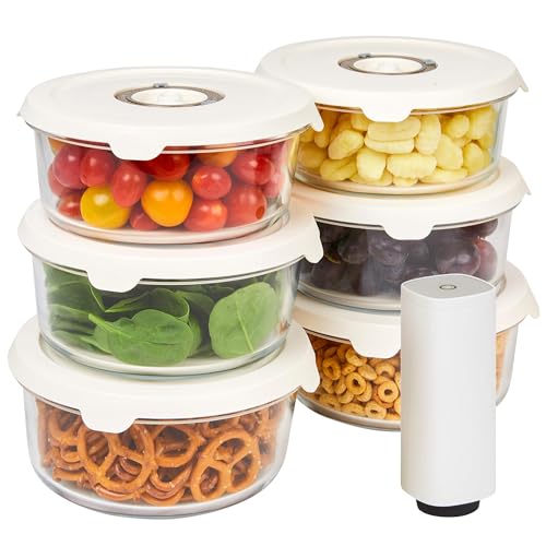 Image of HOLDN' STORAGE Vacuum Food Storage Containers, Set of 6 Glass Containers & Electronic Pump - Keep Food Fresh Longer, BPA-Free Glass, Leak-Proof, Ideal for Meal Prep, Marinating