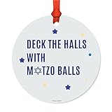 Andaz Press Funny Jewish Family Hanukkah Metal Ornaments, Deck The Halls with Matzo Balls, 1-Pack, Includes Ribbon and Gift Bag, Bar Bat Mitzvah Gift Ideas