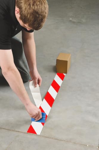 Image of Brady - 104318 ToughStripe Nonabrasive Diagonal Stripes Floor Marking Tape, 100' Length, 2 inch Width, Red on White (Pack of 1 Roll)
