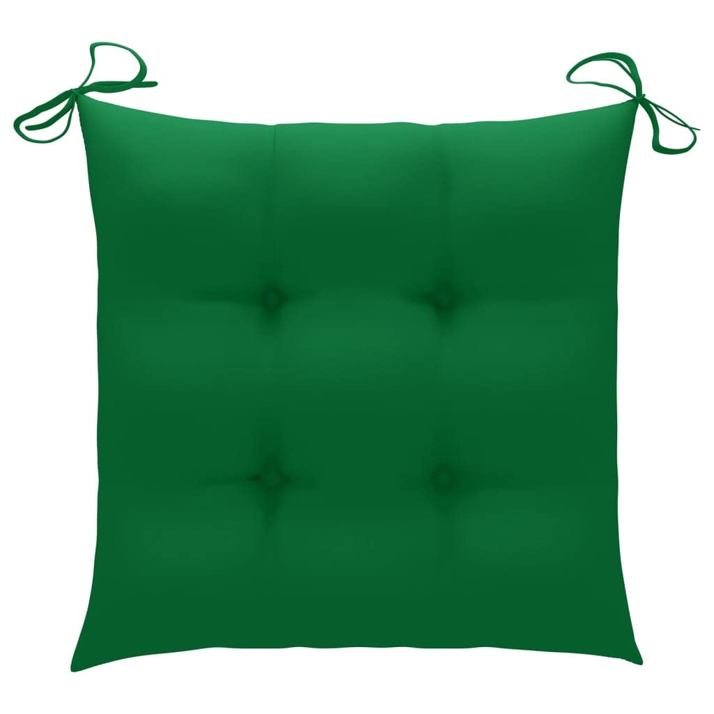 Gartenstühle mit Teetisch und Kissen, 2-Sitzer Gartenbank mit integriertem Tisch, Massivholz Akazie Set für Balkon, Terrasse und Garten, Grau mit grünen Polstern, 159x61x92 cm