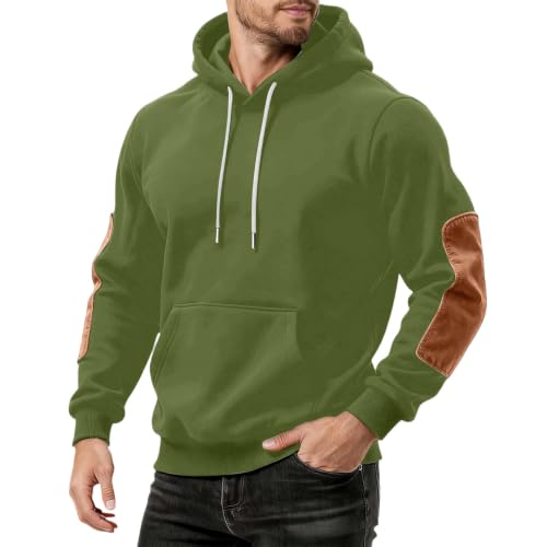 Mens Pullover Hoodie Elbow Patch Kangaroo Pocket Drawstring Casual Travel - image 7