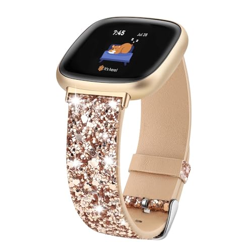 Correa de cuero brillante para Fitbit Versa y Sense miniatura 1