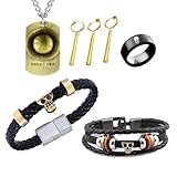 YouU TFYU Anime OP Cosplay Jewelry Ring Set Straw pirate Hat Rufffy Necklace PU Leather Bangle Skeleton Bracelet Wristband (Z.ro Earrings No Piercing Required) with Stickers Total 27 pcs