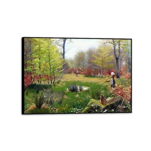Peinture à l'huile Jeunes filles cueillant des anémones par Hans Andersen Brendekilde 100x70cm