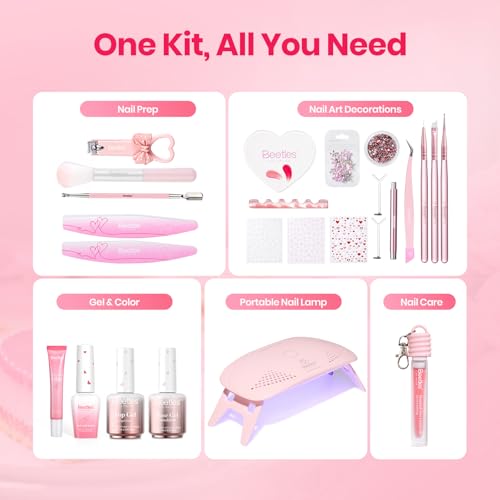 Image of Beetles 30 Pcs Gel Nail Polish Kit with U V Light - 6 Colors Red Cat Eye Gel Polish Set Pink Jelly Glitter Sweet Date Collection with Heart Magnet Manicure DIY Salon Gifts for Mom Women