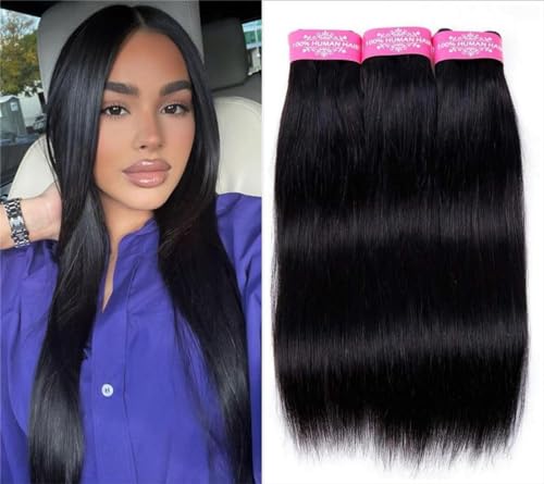 Sexycat Straight Human Hair Bundles 16 18 20 Inch 100% Unprocessed Brazilian Virgin Hair Extensions Weave Weft Bundles Human Hair Natural Color