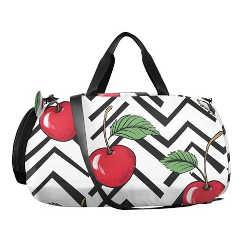 Kids Sports Duffel Bag for Boys & Girls - Cherry Fruit Chevron 100% Polyester Gym Bag with Separate Shoe Compartment, Adjustable Shoulder Strap, Compact Travel & Workout Gear Bag2