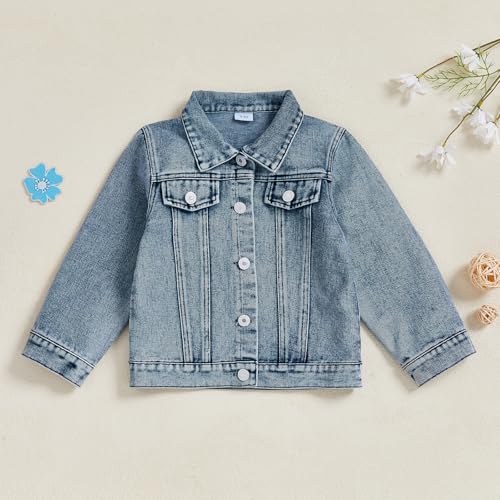 KMBANGI Kids Toddler Baby Girl Jacket Big Sister Embroidered Jeans Tops Long Sleeve Button Up Cardigan Denim Coat Outwear4