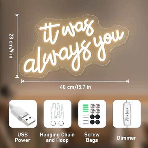 Image of It's Always You Neon Sign Warm White Wedding Neon Signs USB Powered LED Signs for Bedroom Wall Decor Light up Signs for Festival Anniversary Valentane's Day Birthday
