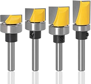 Mesee 4 Pieces Flush Trim Hinge Mortising Template Router Bits Set with Ball Bearing, 1/4 Inch Shank Carbide Tipped Woodworking Milling Cutter Tools - 13/16" 7/16" 5/8" 1/4" Cutting Diameter