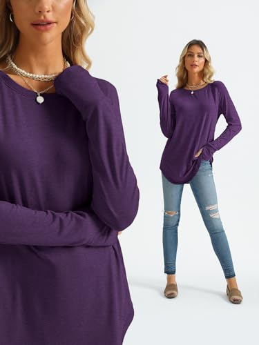 Image of AUTOMET Womens Long Sleeve Tunic Tops Crew Neck Casual Loose Fit Shirts