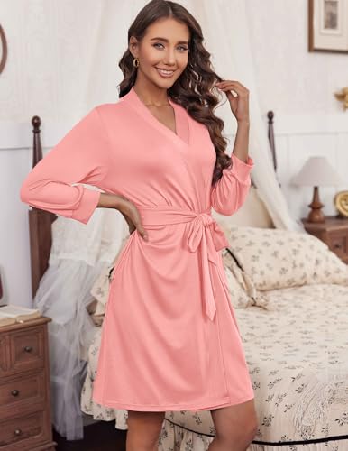 Image of HOTOUCH Womens Robe Lightweight Short Knit Bathrobe Soft Ladies Sleepwear with Pockets