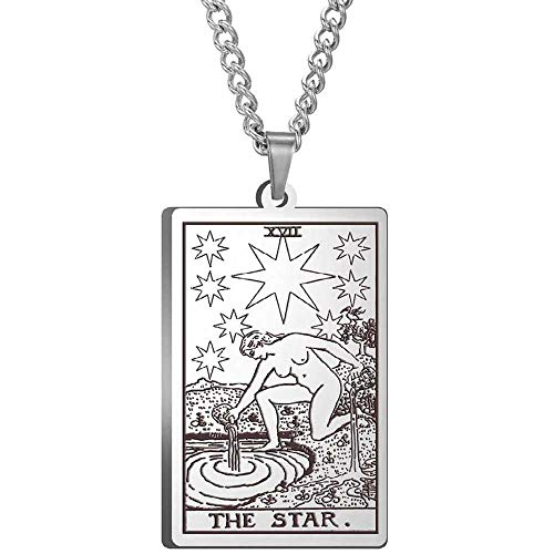 Jude Jewelers Retro Vintage Stainless Steel Tarot Card Rider Waite Pendant Necklace (The Star)