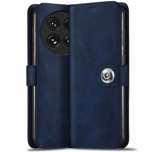 Image of TheGiftKart Flip Cover Back Case for OnePlus 13 5G | Genuine Leather Finish | Designer Button | Inbuilt Pockets & Stand | Wallet Style Flip Back Cover Case for OnePlus 13 5G (Faux Leather, Blue)