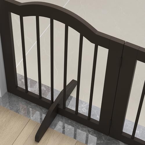 PawHut Absperrgitter Hund 3-teilig, 154,5 x 61 cm Faltbar Hundegitter mit Tür, Türschutzgitter mit 2 Stützfüßen, Freistehend Treppengitter für Küche, Flur, Kaffee