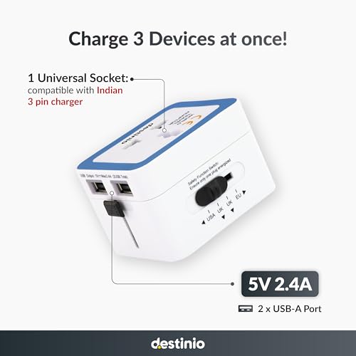 Image of GoTrippin by Destinio Travel Combo Pack - 50 Kg Digital Luggage Scale (Steel Body) + Universal International Adapter with Dual USB 5V 2.4A (12W) for Worldwide (Weighing Scale Silver +12W Adapter)